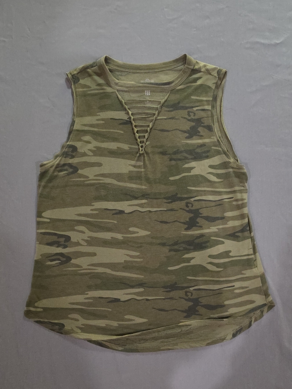SO Camo Sleeveless Lace-Up Tank Top